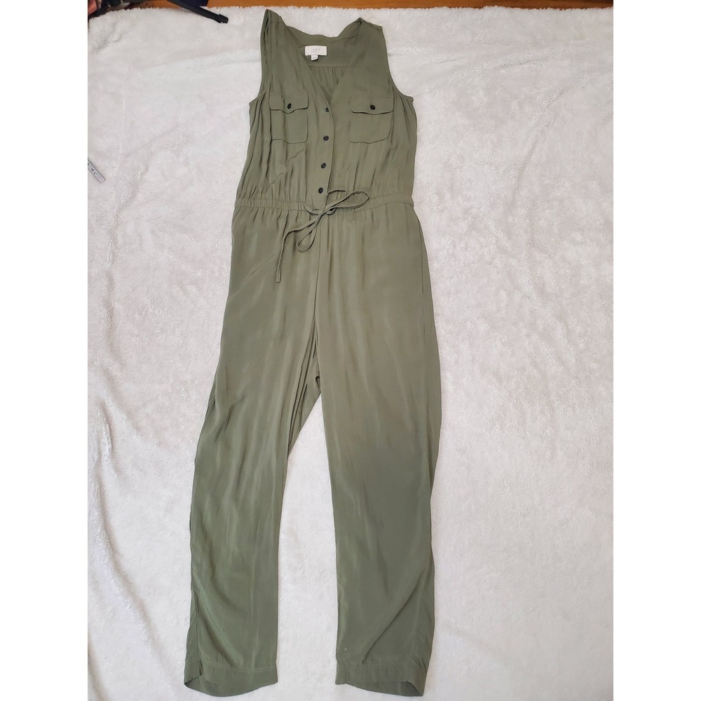 Loft Olive Green Utility Sleeveless Jumpsuit Jumper XS Classic Minimalist Boho